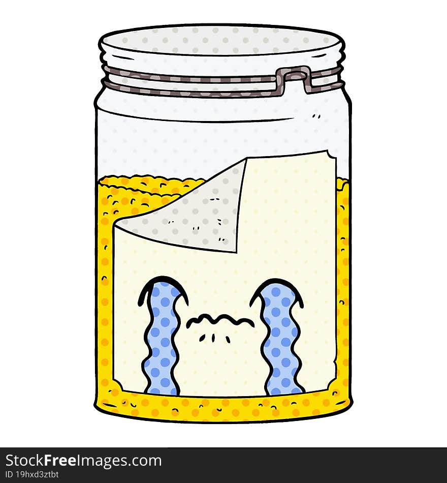 cartoon glass jar crying. cartoon glass jar crying