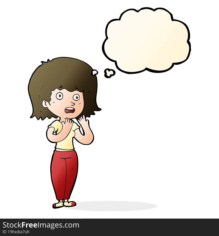 cartoon shocked woman with thought bubble