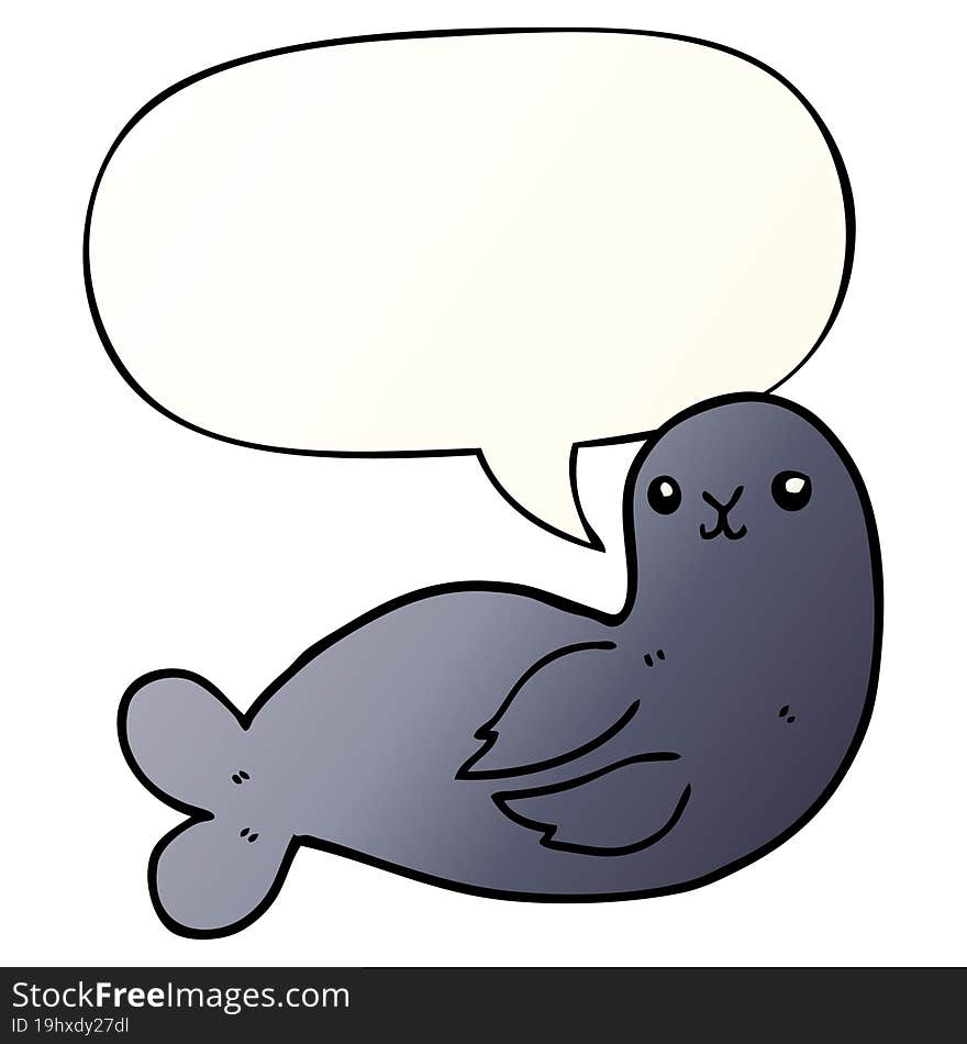 cartoon seal and speech bubble in smooth gradient style