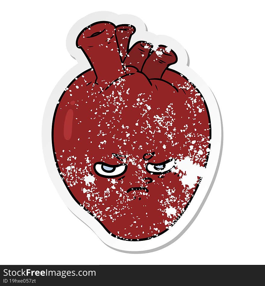 distressed sticker of a cartoon mean heart