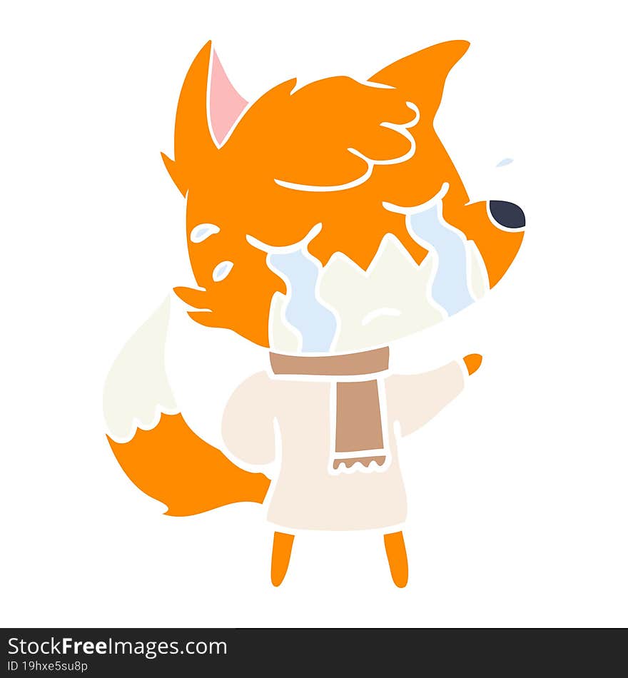 Crying Fox Flat Color Style Cartoon