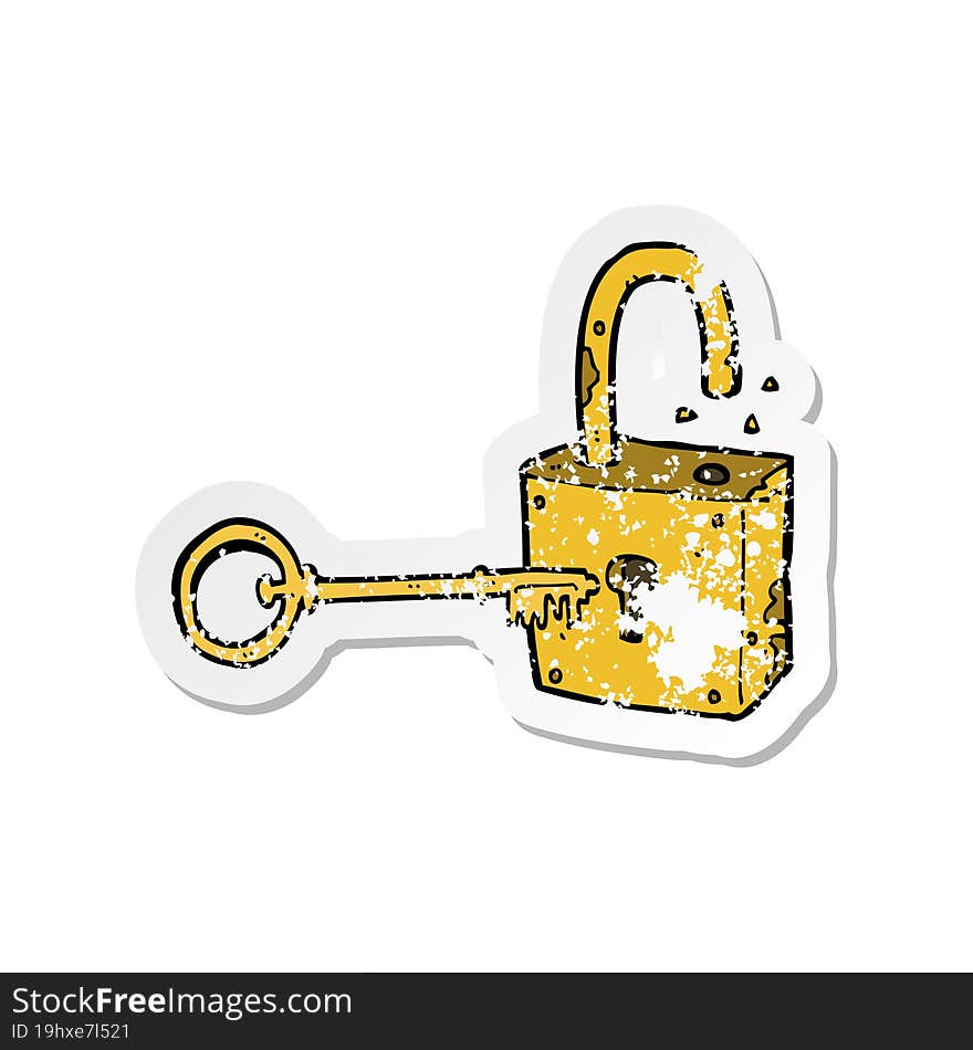 retro distressed sticker of a caroon rusty old padlock