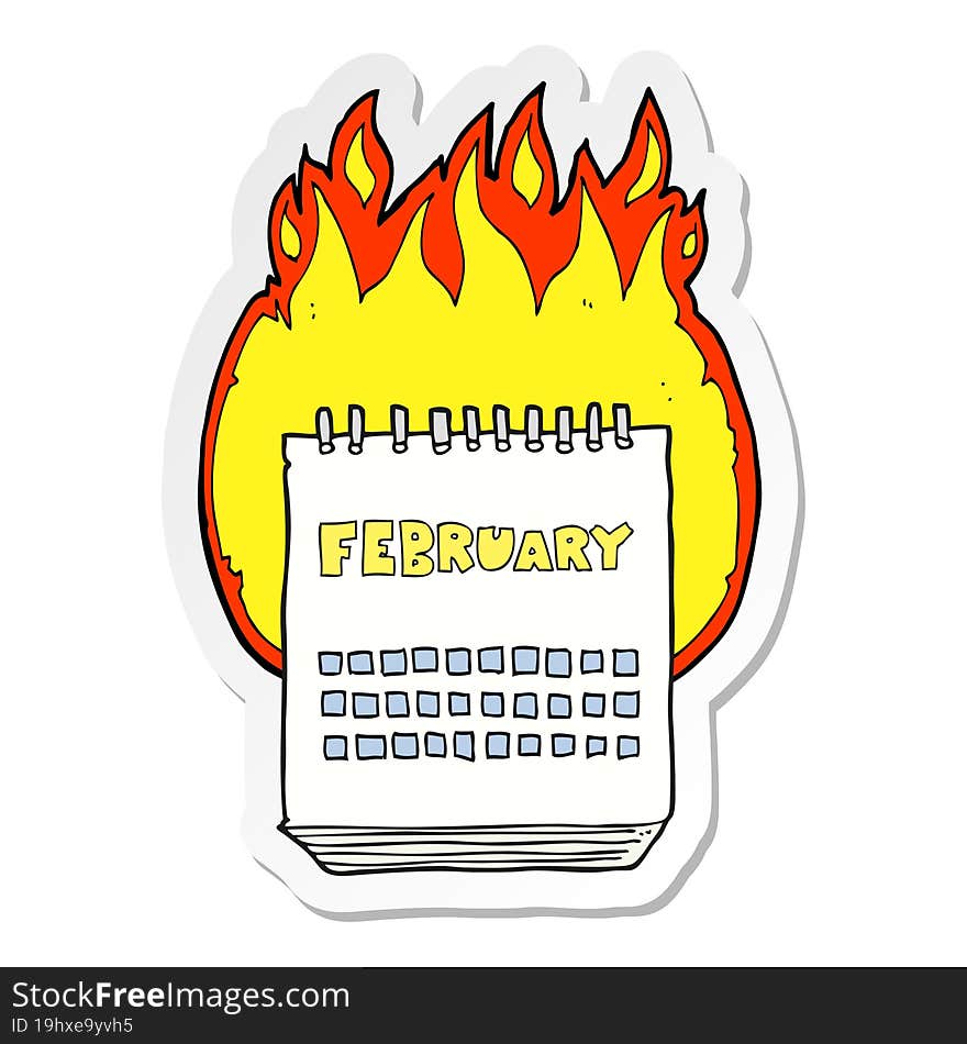 Sticker Of A Cartoon Calendar Showing Month Of February