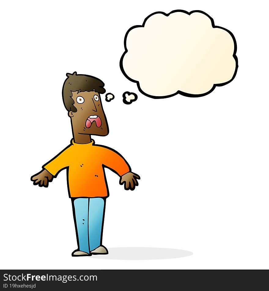 Cartoon Terrified Man With Thought Bubble