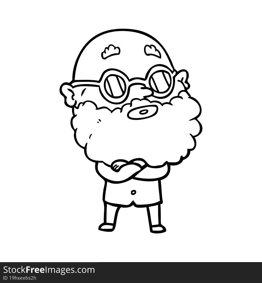 cartoon curious man with beard and glasses. cartoon curious man with beard and glasses