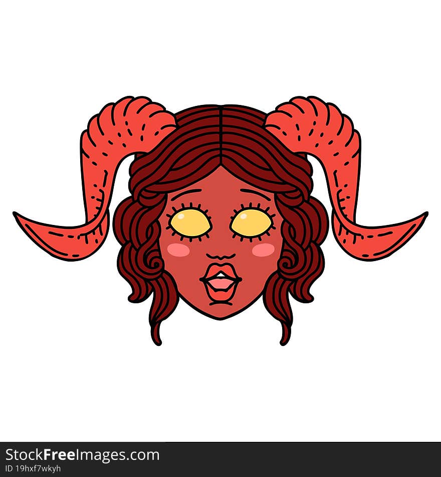 Retro Tattoo Style tiefling character face. Retro Tattoo Style tiefling character face