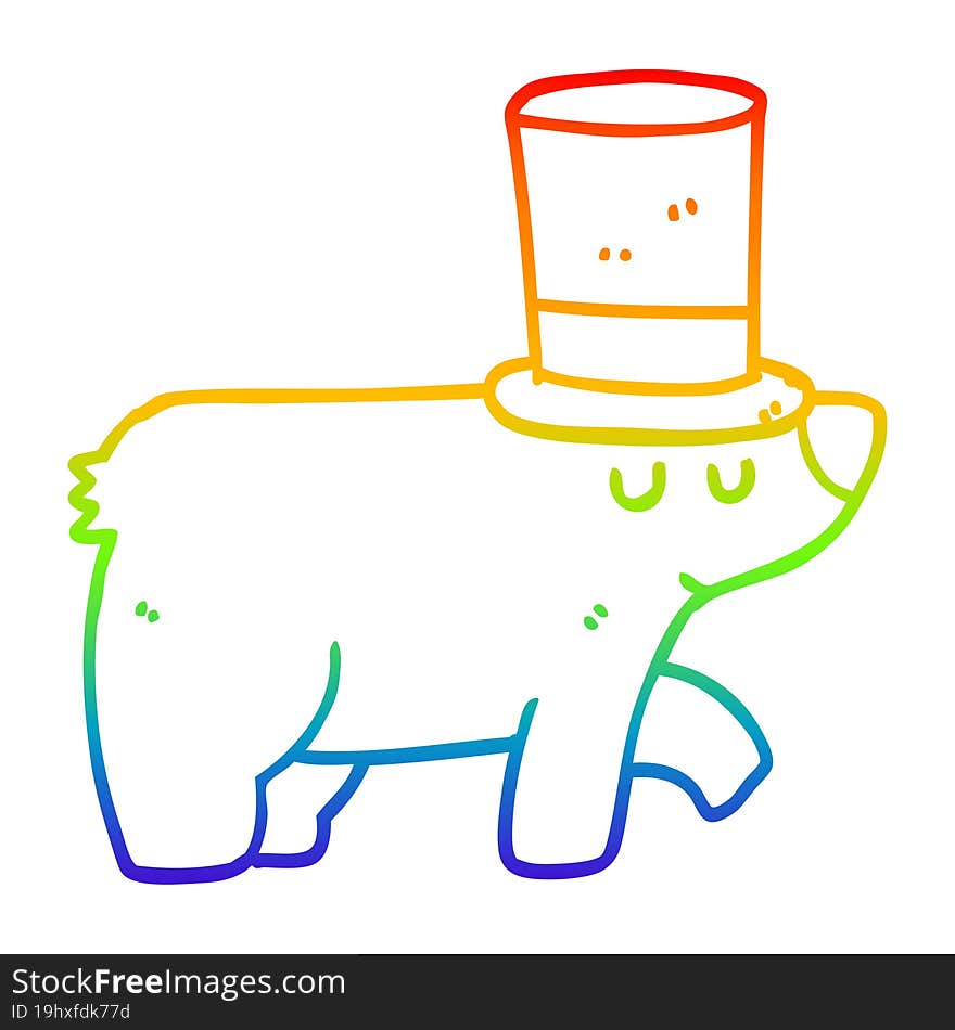 rainbow gradient line drawing cartoon bear wearing top hat