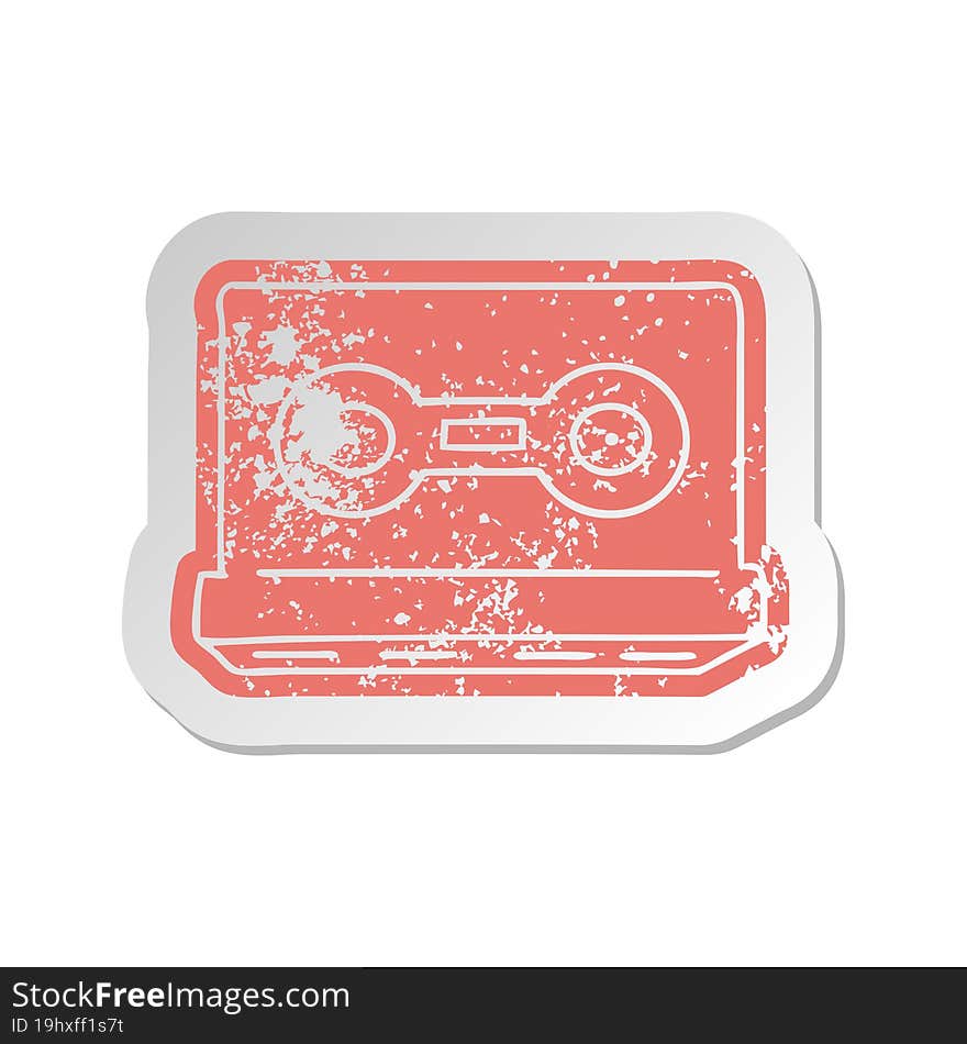 distressed old sticker of a retro cassette tape