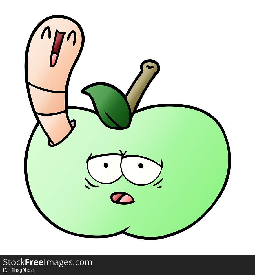 cartoon worm in apple. cartoon worm in apple