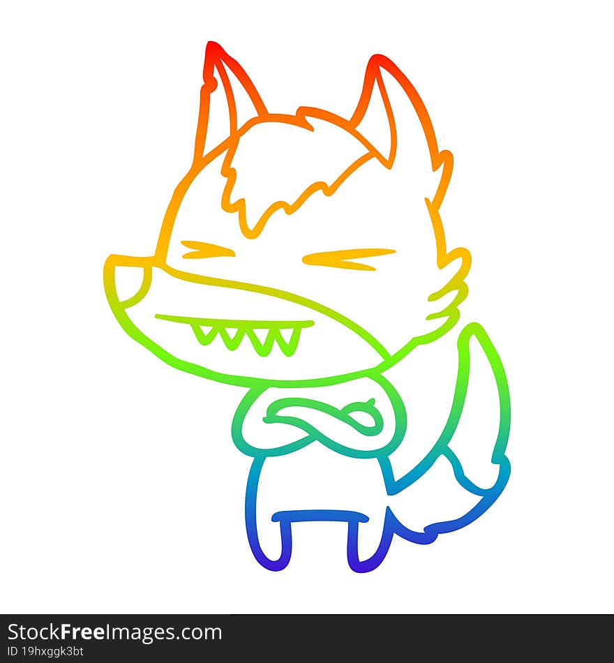 rainbow gradient line drawing of a angry wolf cartoon