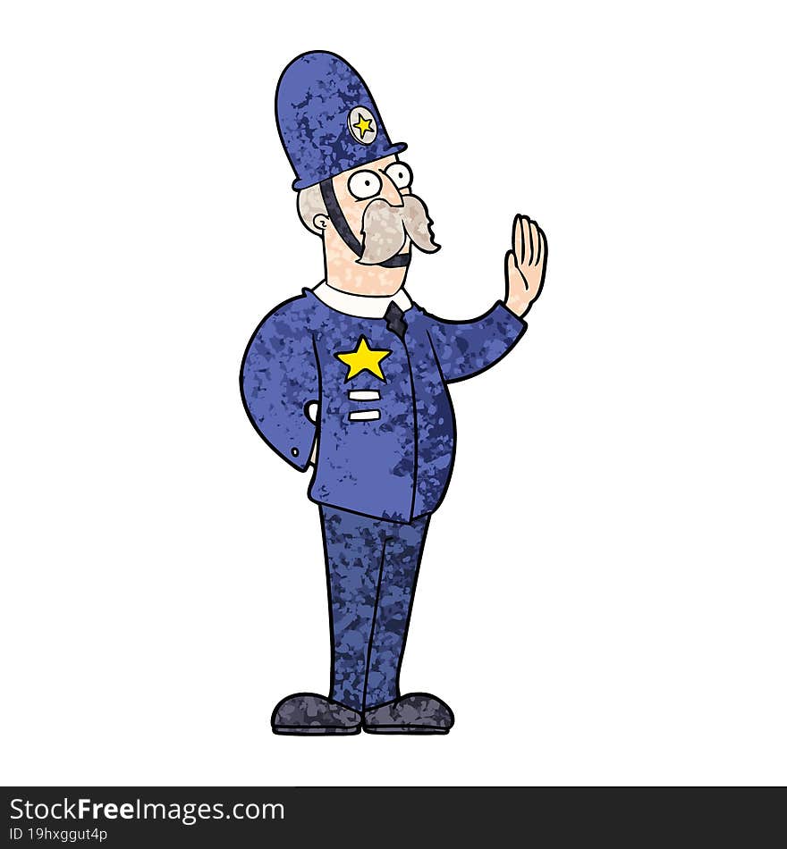 cartoon policeman making stop gesture. cartoon policeman making stop gesture