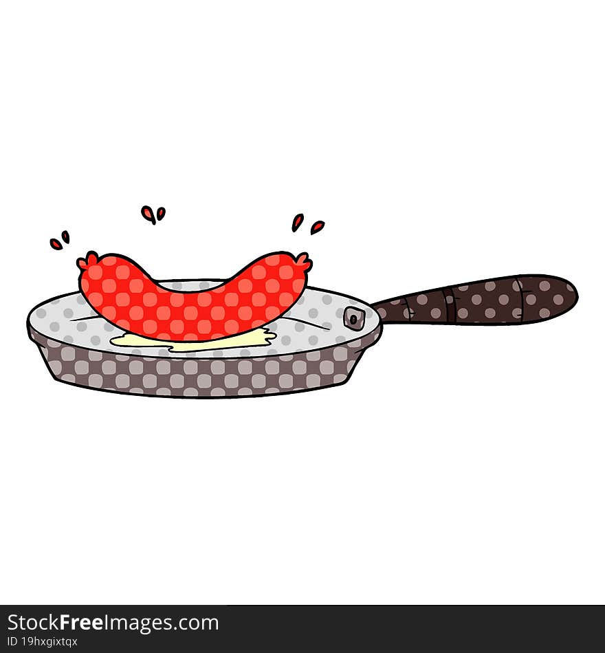 cartoon frying sausage. cartoon frying sausage