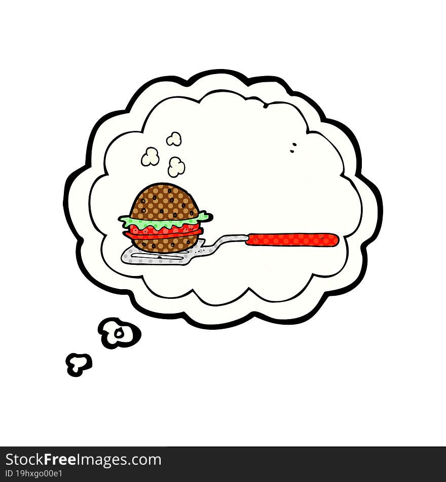 thought bubble cartoon spatula with burger