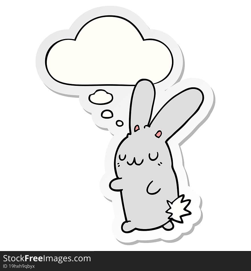 cute cartoon rabbit with thought bubble as a printed sticker