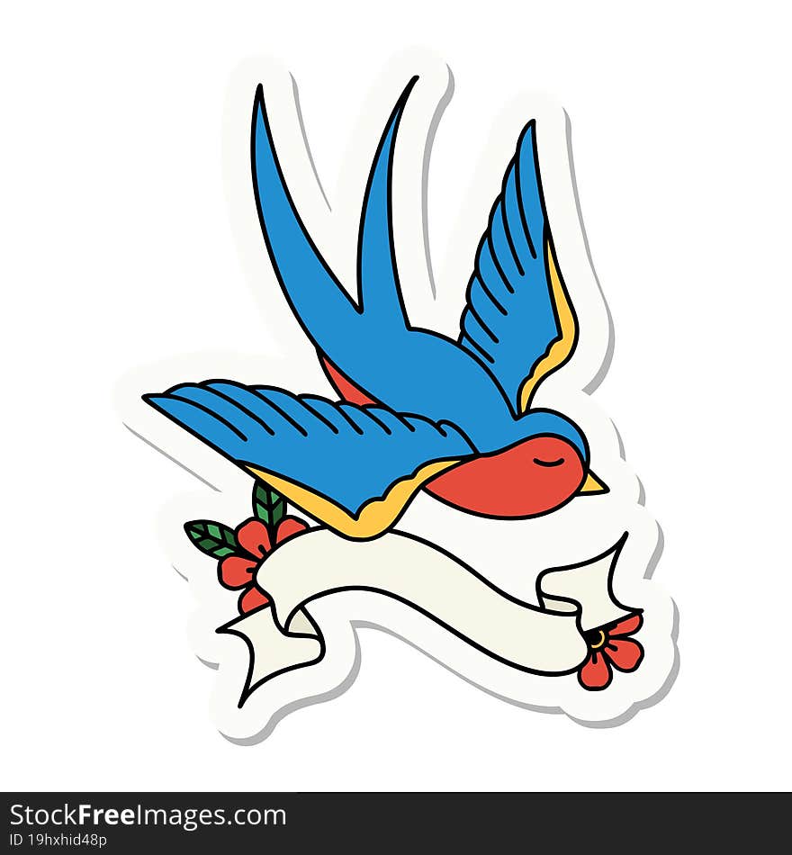 tattoo sticker with banner of a swallow