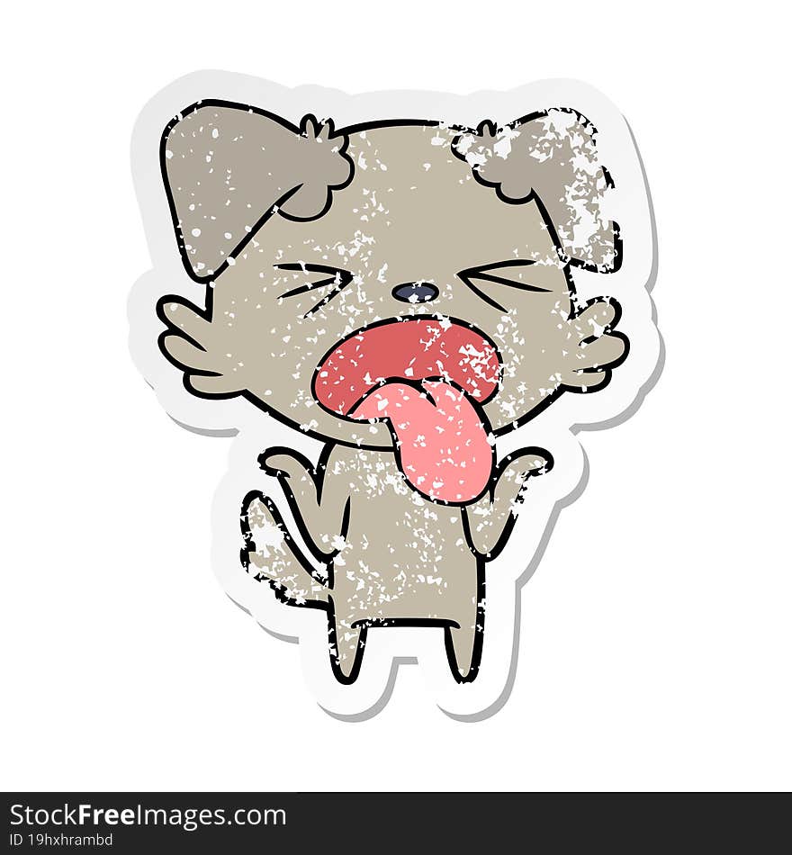 distressed sticker of a cartoon disgusted dog shrugging shoulders