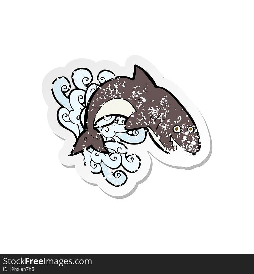 retro distressed sticker of a cartoon shark