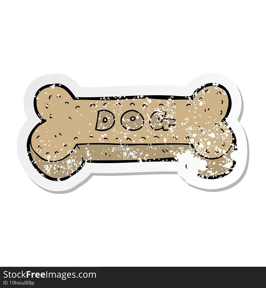 distressed sticker of a cartoon dog biscuit