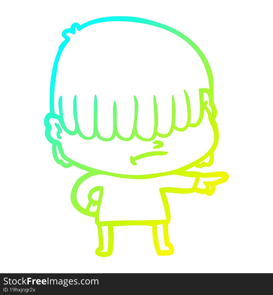 Cold Gradient Line Drawing Cartoon Boy With Untidy Hair