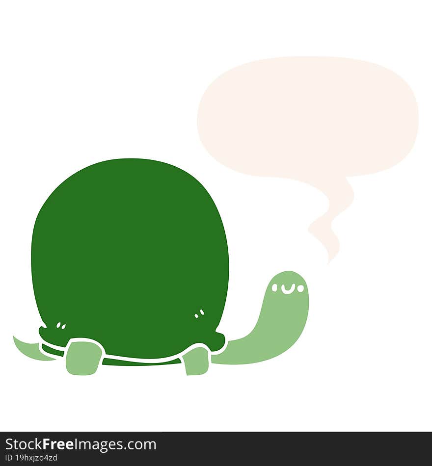 cute cartoon tortoise and speech bubble in retro style