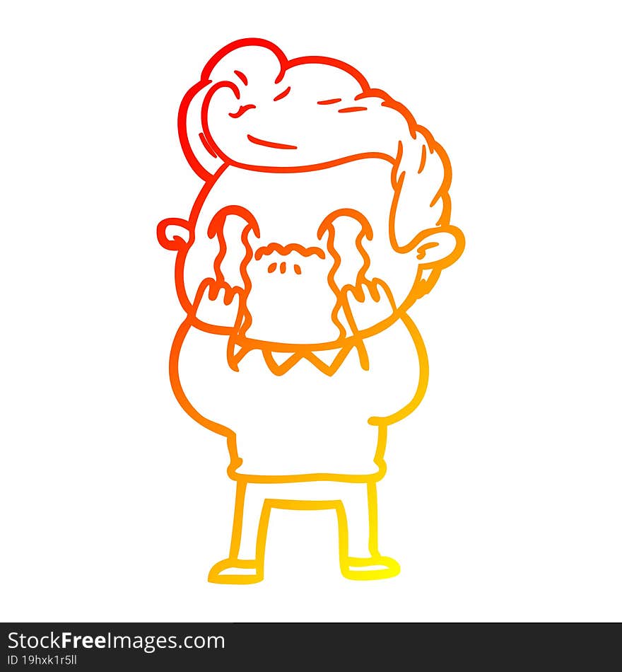 warm gradient line drawing of a cartoon man crying