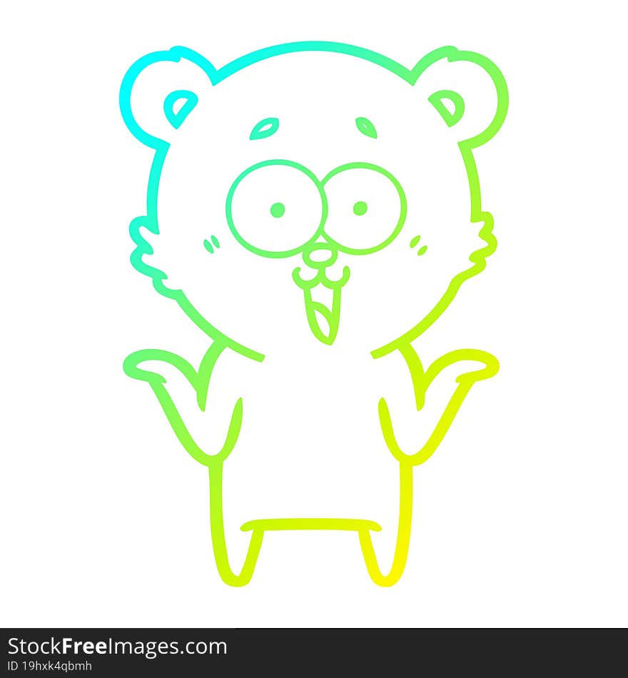 cold gradient line drawing laughing teddy  bear cartoon