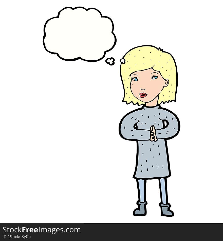 cartoon calm woman with thought bubble