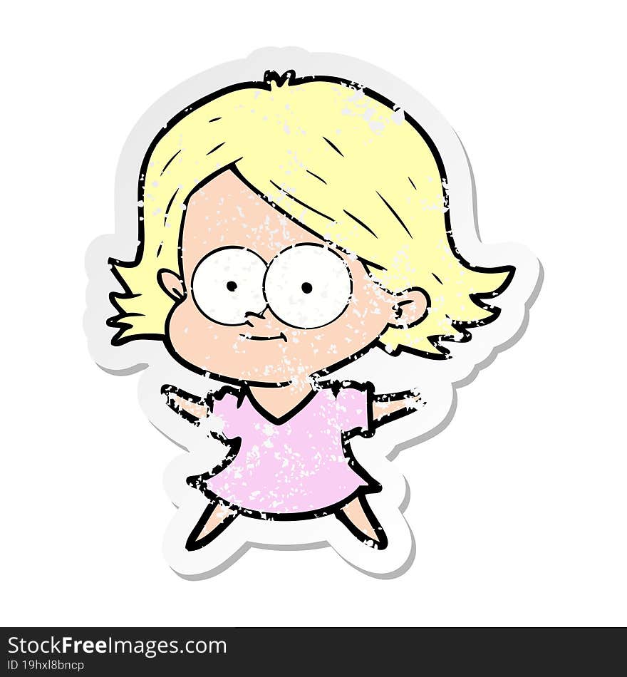 Distressed Sticker Of A Happy Cartoon Girl