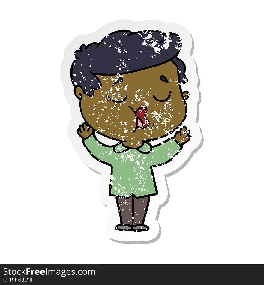 distressed sticker of a cartoon man talking