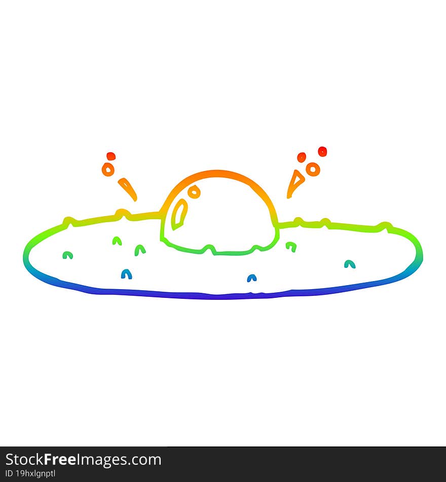 rainbow gradient line drawing of a cartoon fried egg