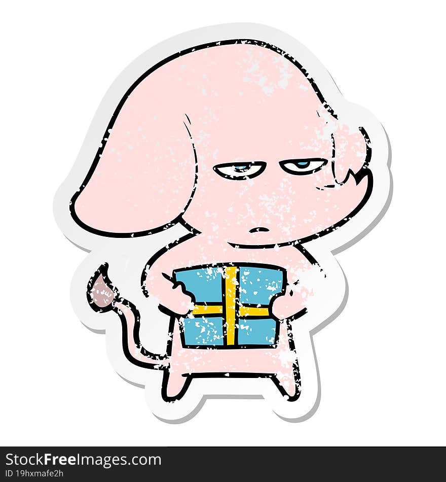 distressed sticker of a annoyed cartoon elephant