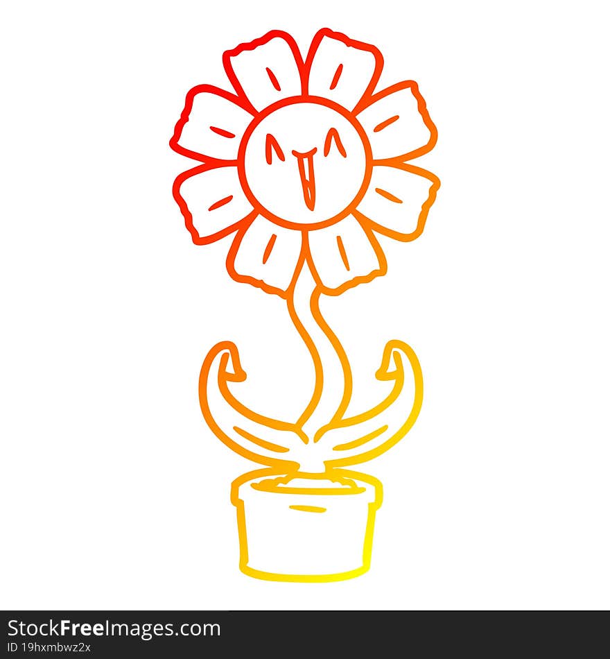 warm gradient line drawing happy cartoon flower