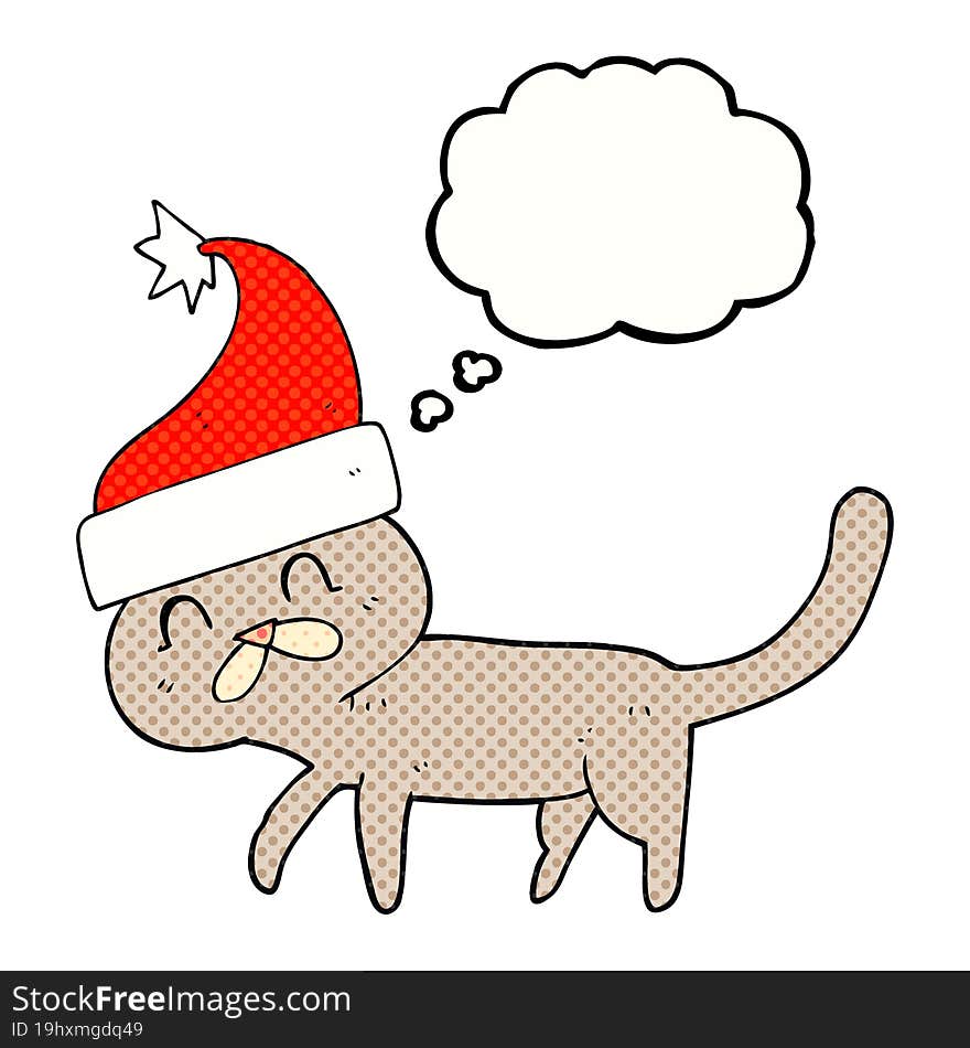 thought bubble cartoon cat wearing christmas hat