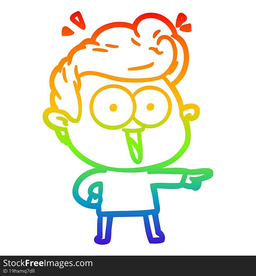 Rainbow Gradient Line Drawing Cartoon Excited Man