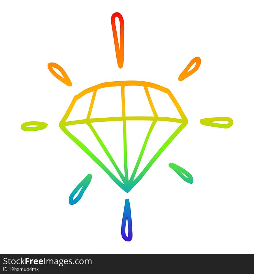 rainbow gradient line drawing of a cartoon tattoo diamond