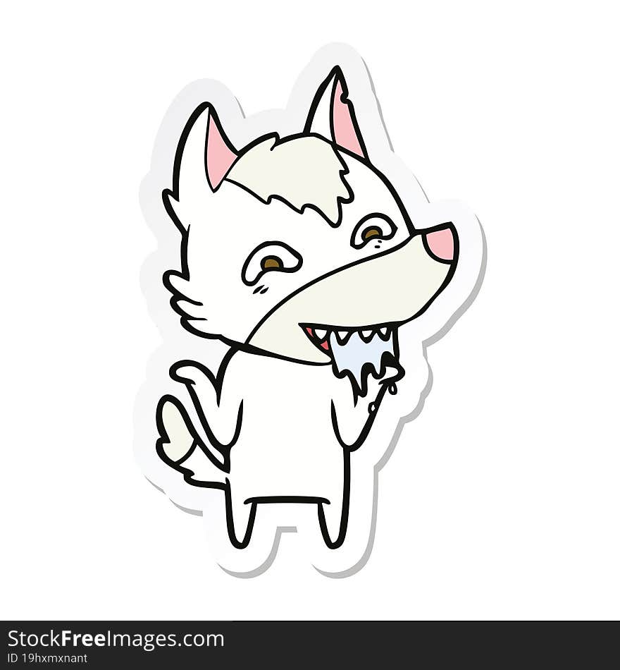 sticker of a cartoon hungry wolf