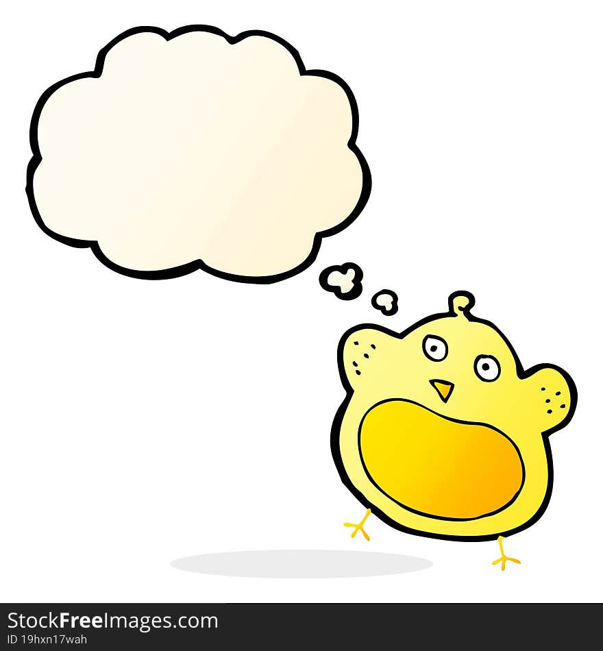 cartoon fat bird with thought bubble