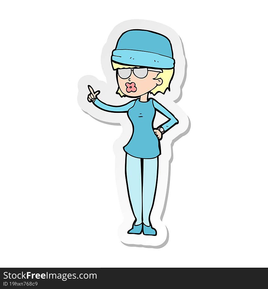 sticker of a cartoon woman wearing winter hat