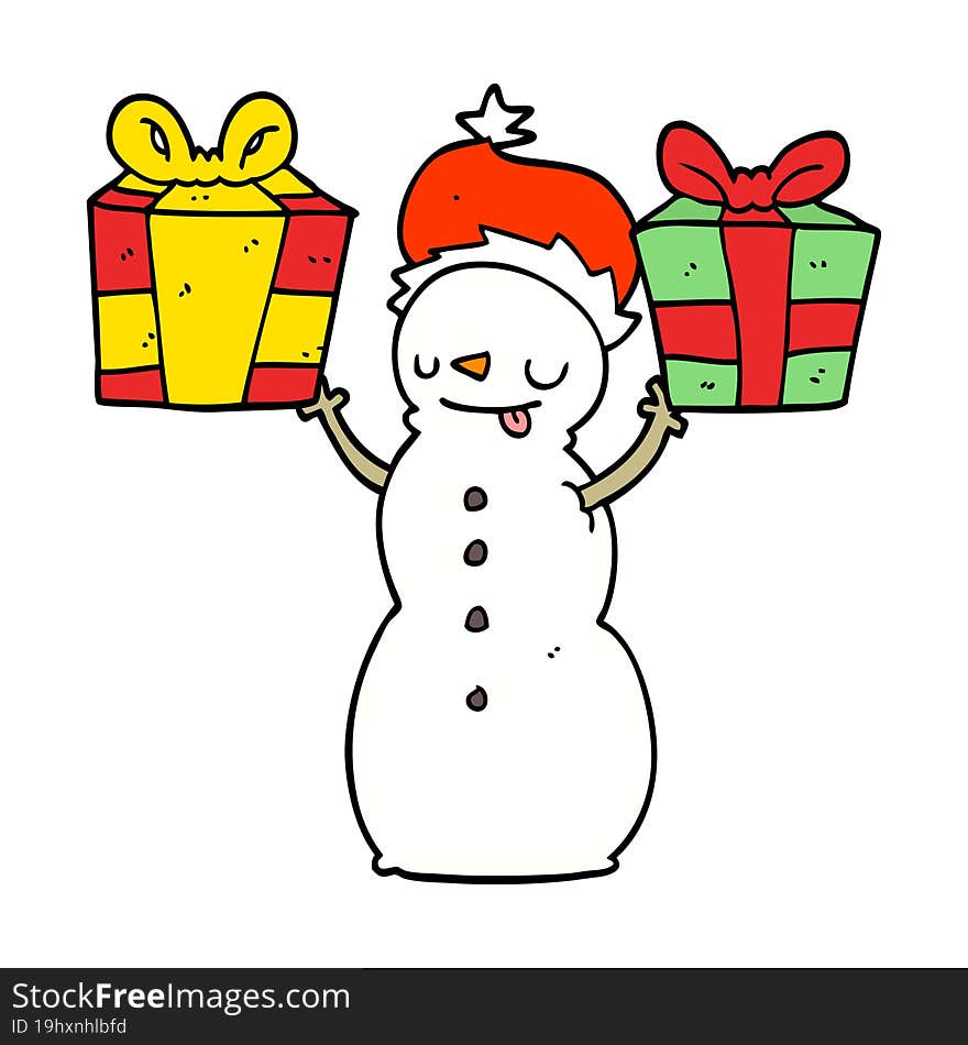 cartoon snowman with present