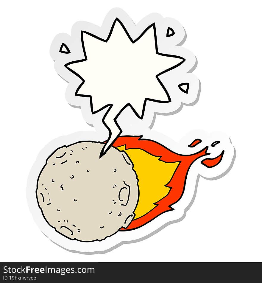 cartoon meteorite with speech bubble sticker. cartoon meteorite with speech bubble sticker