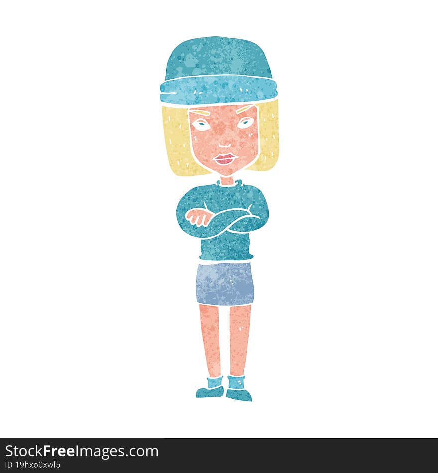 cartoon woman wearing winter hat