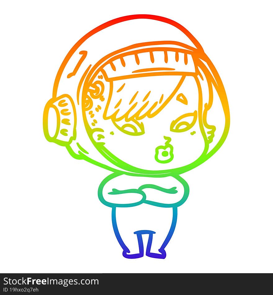 rainbow gradient line drawing of a cartoon astronaut woman