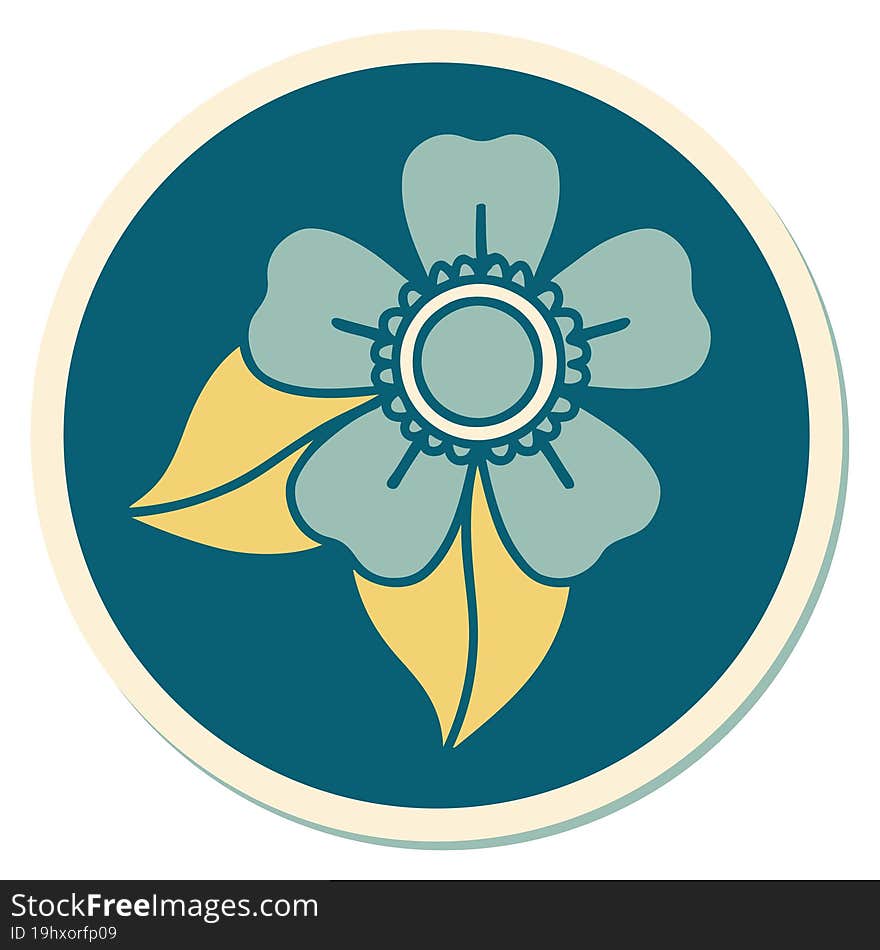 sticker of tattoo in traditional style of a flower. sticker of tattoo in traditional style of a flower