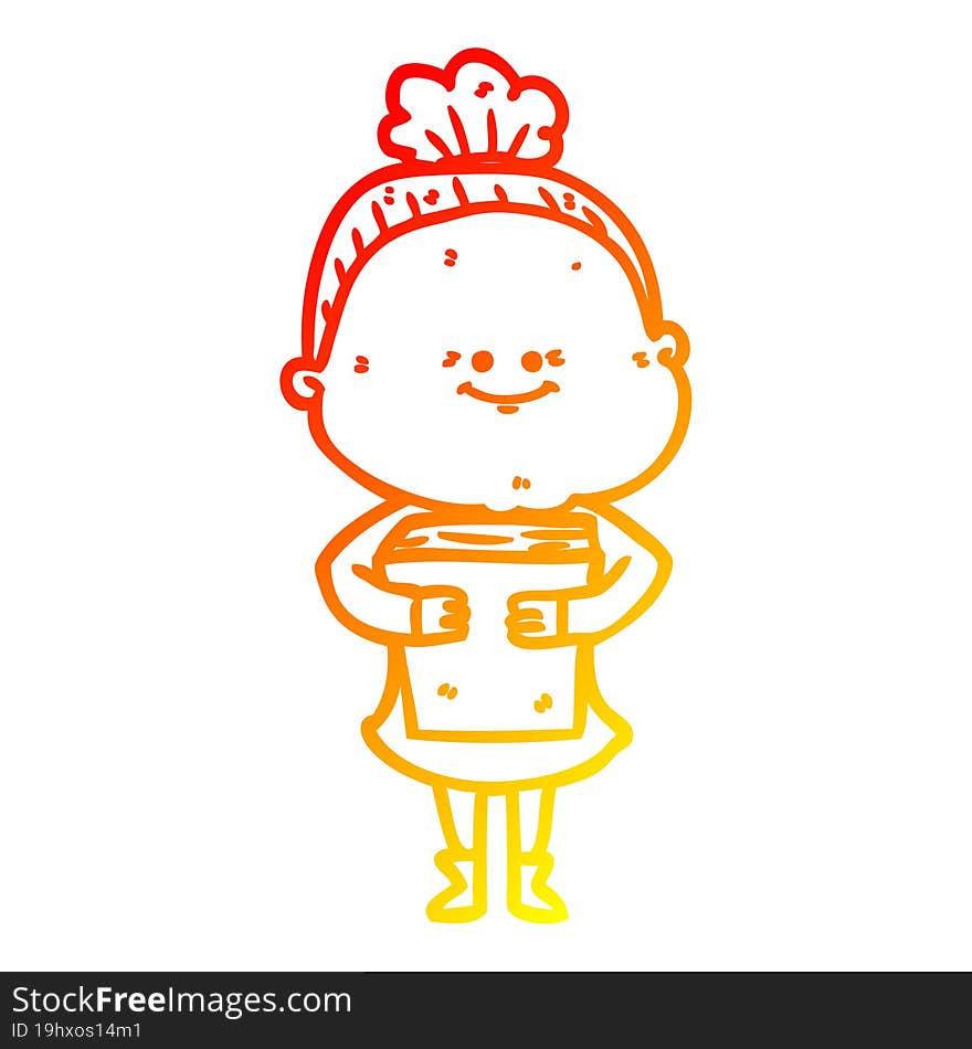 warm gradient line drawing cartoon happy old woman