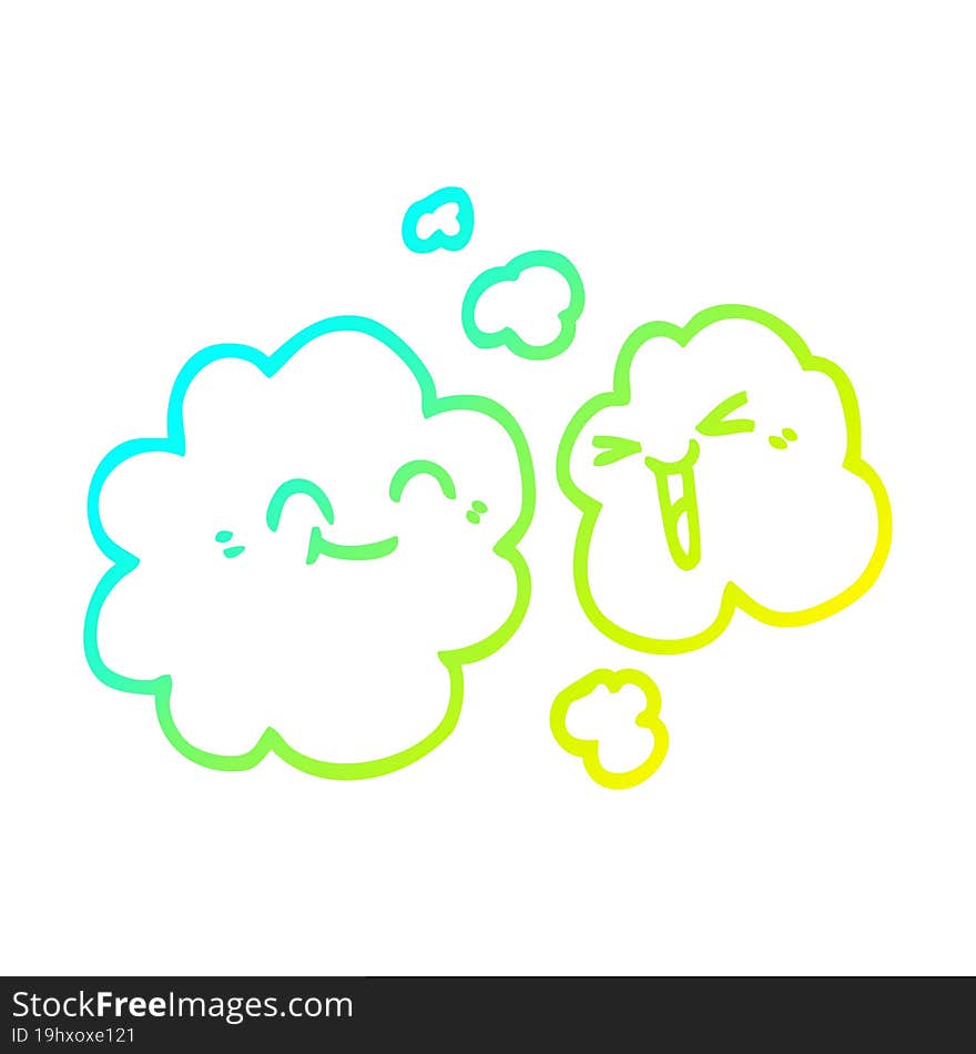 Cold Gradient Line Drawing Cartoon Of Happy Grey Smoke