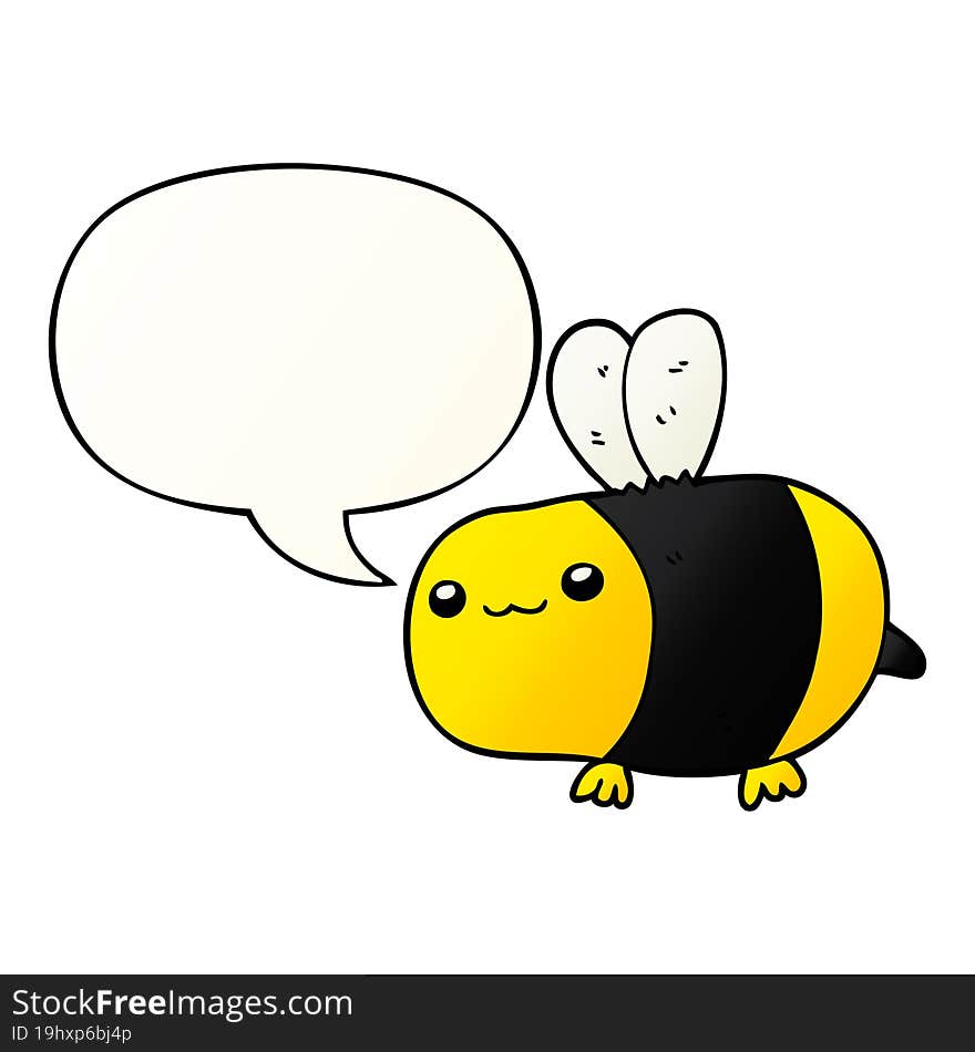 cartoon bee and speech bubble in smooth gradient style