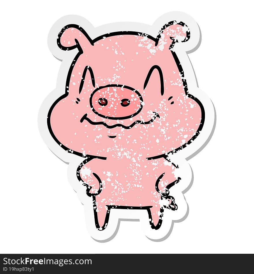 distressed sticker of a nervous cartoon pig