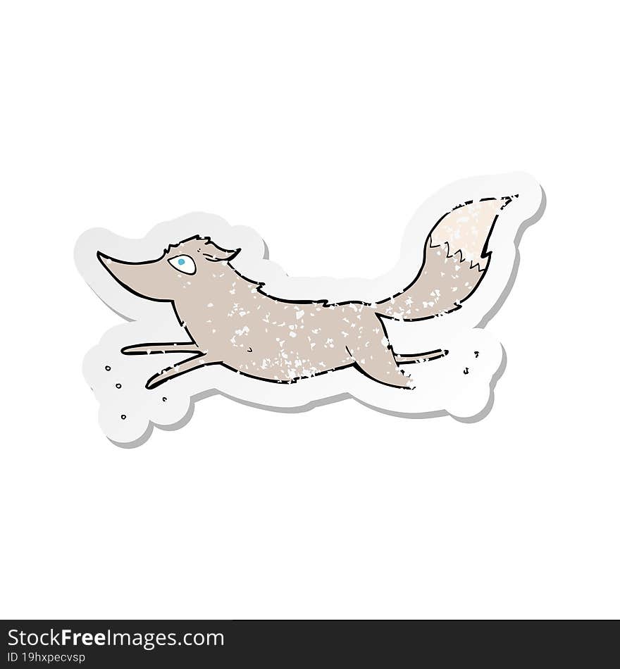 retro distressed sticker of a cartoon wolf running