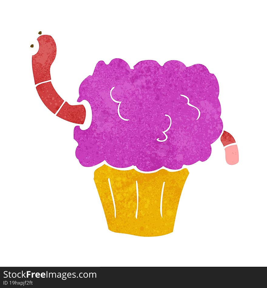 cartoon worm in cupcake