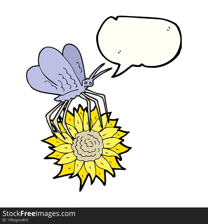 speech bubble cartoon butterfly on flower